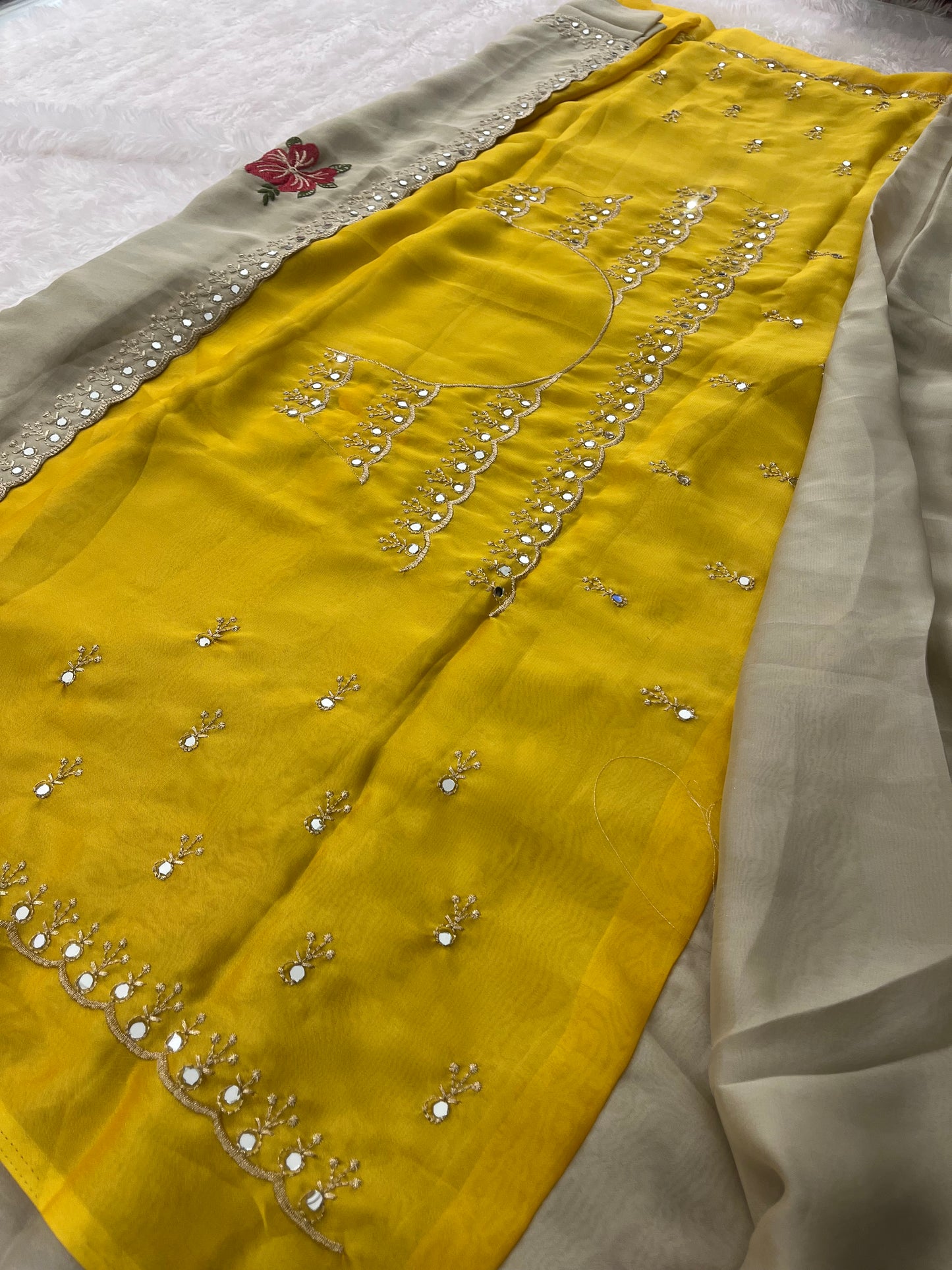 Chiffon Embroidery Buttas with Mirror pallu-M2
