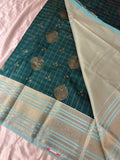JU18 - Peacock Blue X Pastel Blue Checks Semi Silk Saree