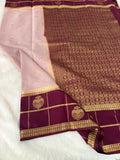 Semi Crepe Silk Saree - Light Pink x Brown (J29)