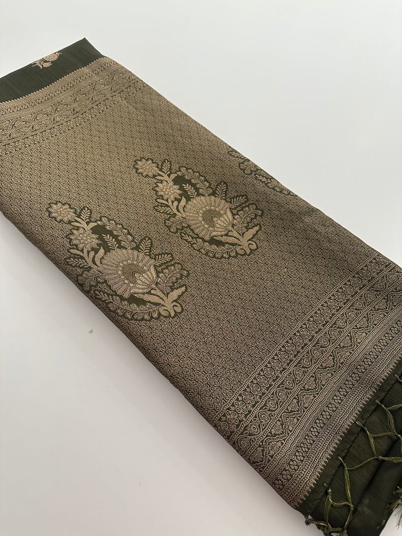 Venkatagiri fancy soft Linen Cotton sarees with self blouse and fancy Border and Butties all over🌹 - AU12
