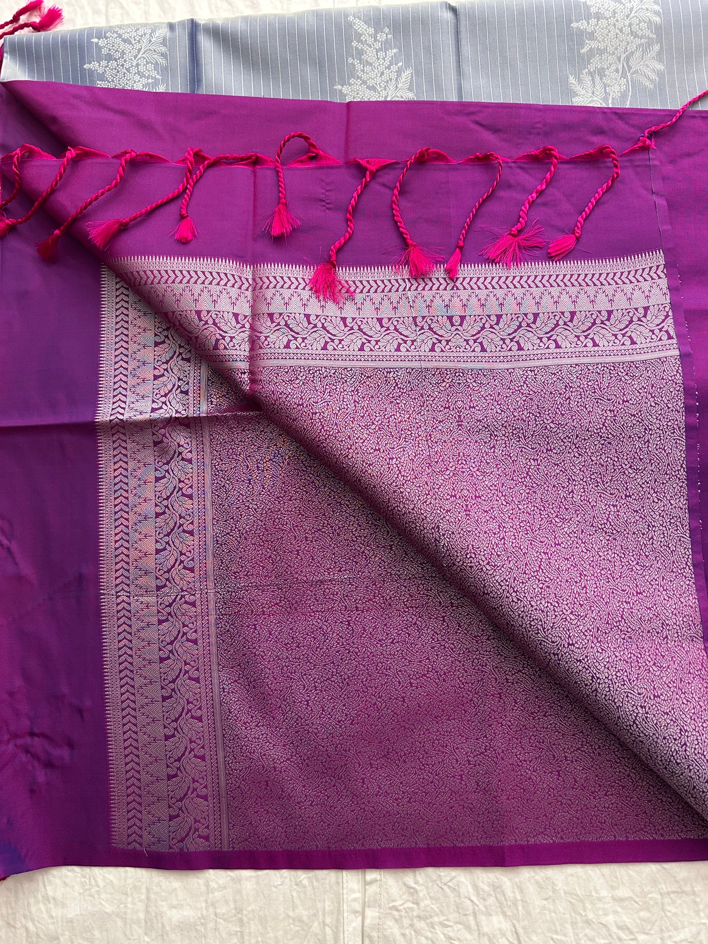 Ananta semi silk saree-Grey X Purple