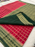 Premium Georgette Sarees In Checks Zari and Small Border with Contrast Blouse Piece 🌹-JU18