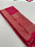 Venkatagiri fancy soft Linen Cotton sarees with self blouse and fancy Border and Butties all over 🌹-AU9
