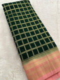 Premium Georgette Sarees In Checks Zari and Small Border with Contrast Blouse Piece 🌹-JU18