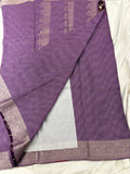 Lavender Viscose Silk Saree with Brown Floral Print Blouse SALE
