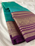 JU18 - Rama Green X Purple Checks Semi Silk Saree