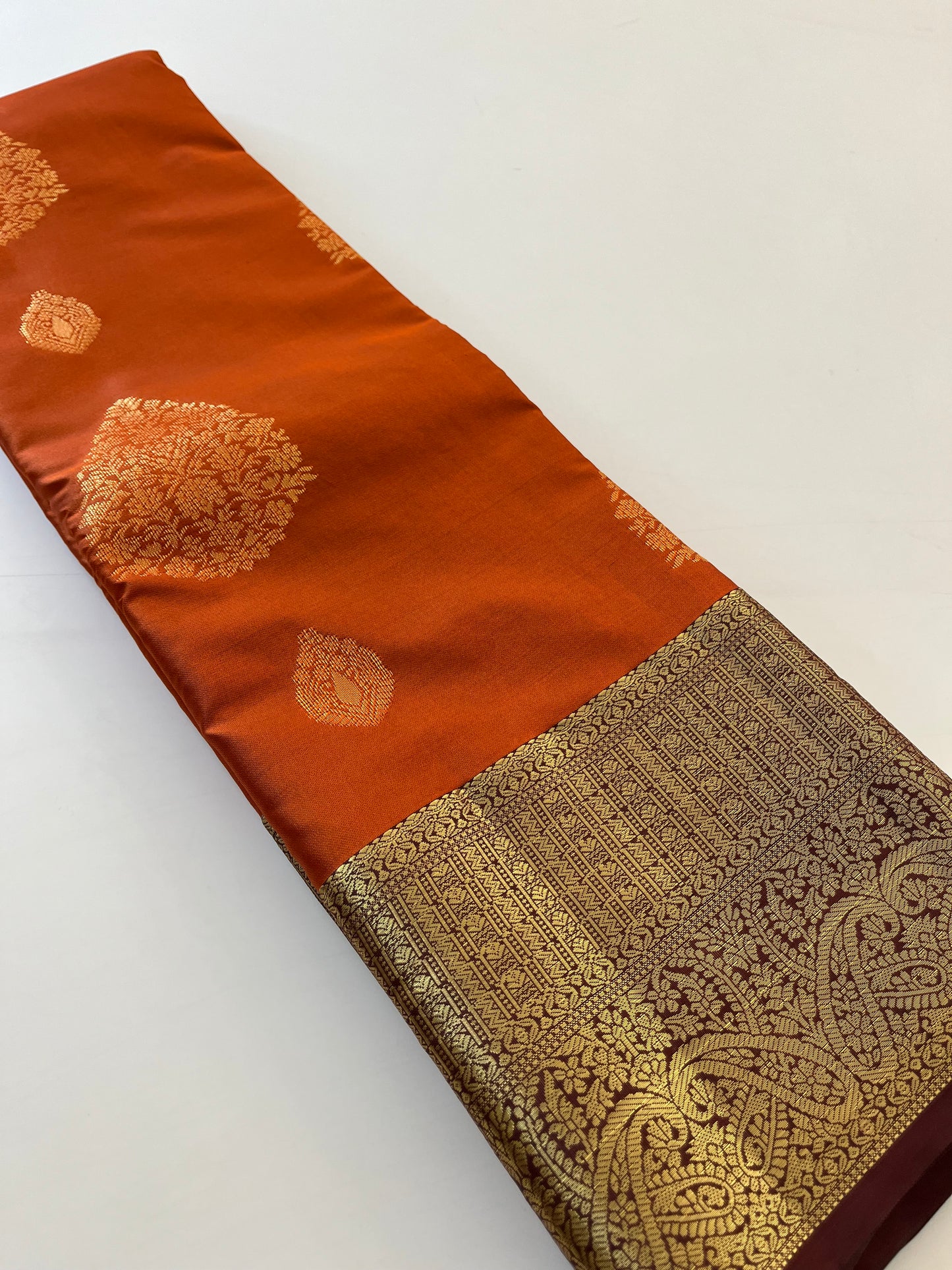 Rust orange x deep wine semi Pattu saree