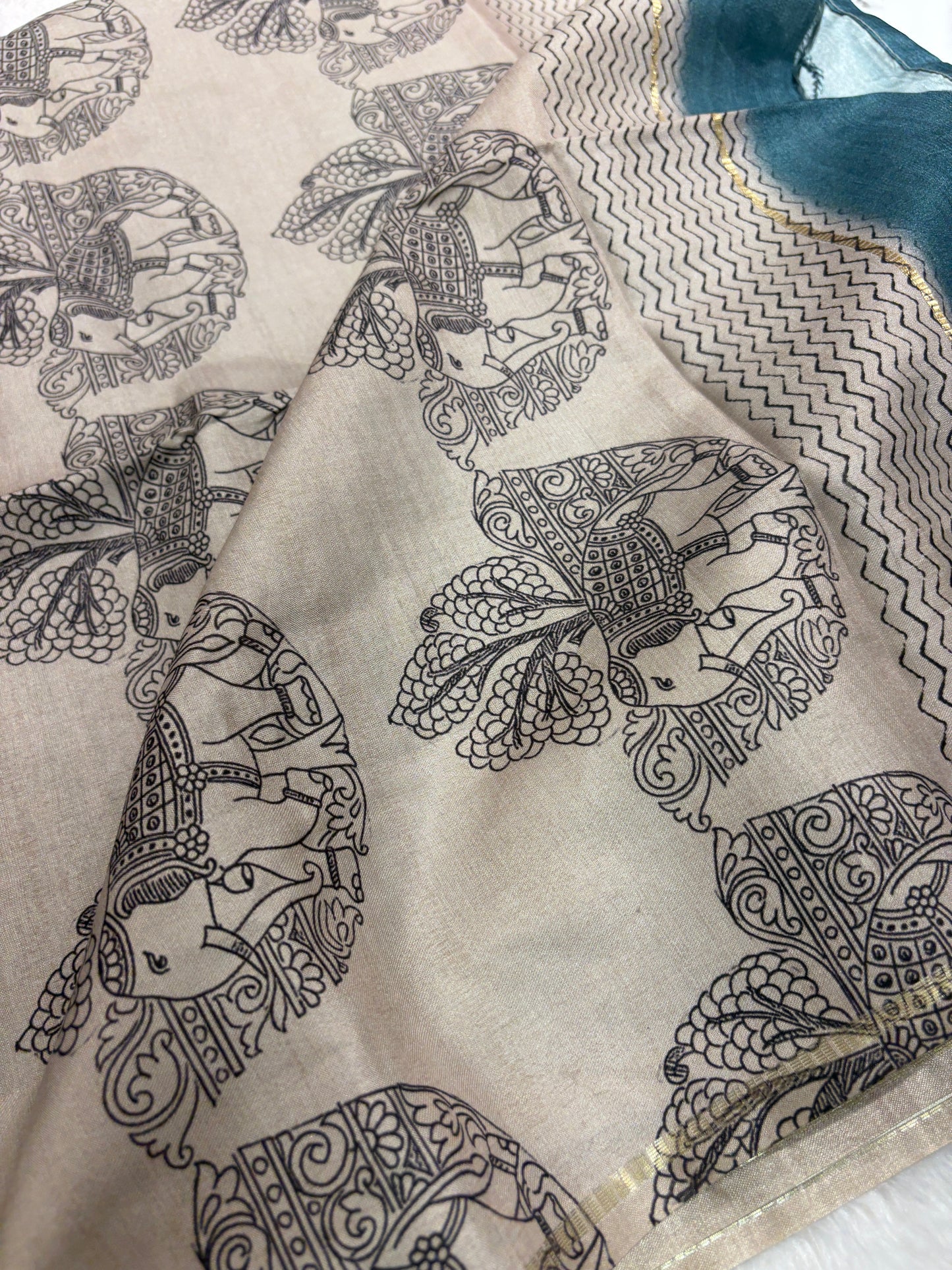 Kalamkari Tussar Fancy Saree-M101