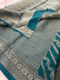 Premium Laser Chiffon Saree – Peacock Blue AU26
