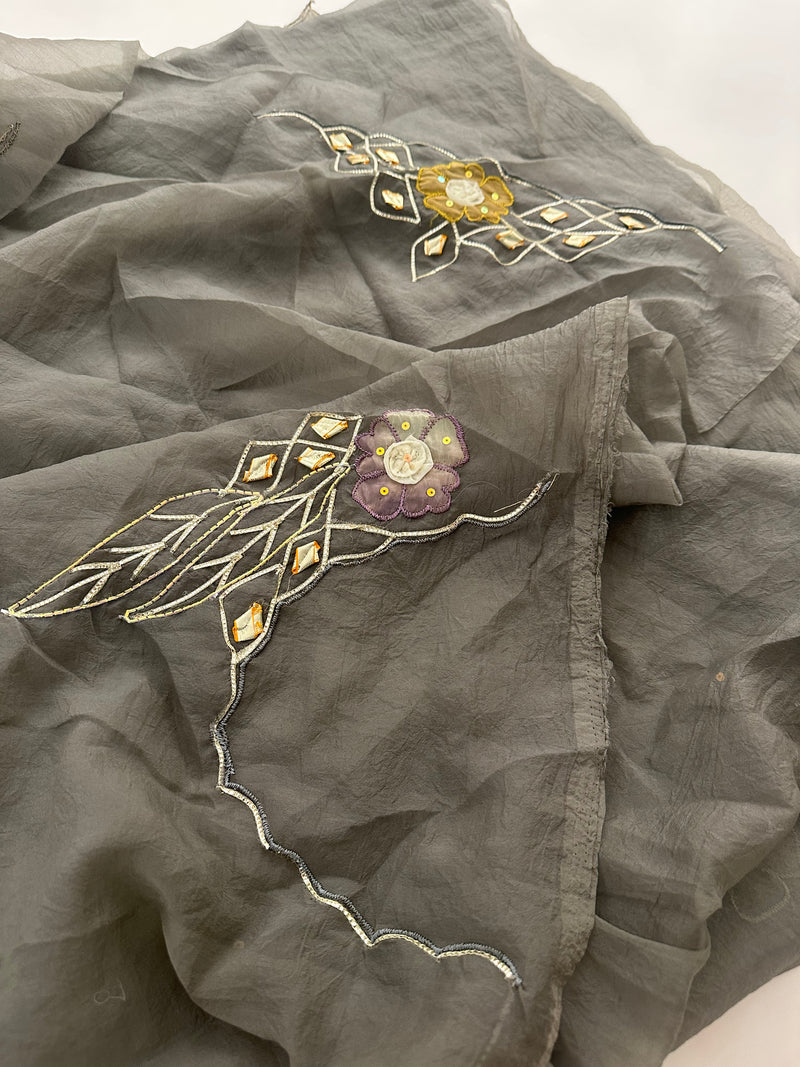 Organza Appliqué Work saree -M27