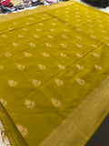 Venkatagiri fancy soft Linen Cotton sarees with self blouse and fancy Border and Butties all over🌹 - AU12