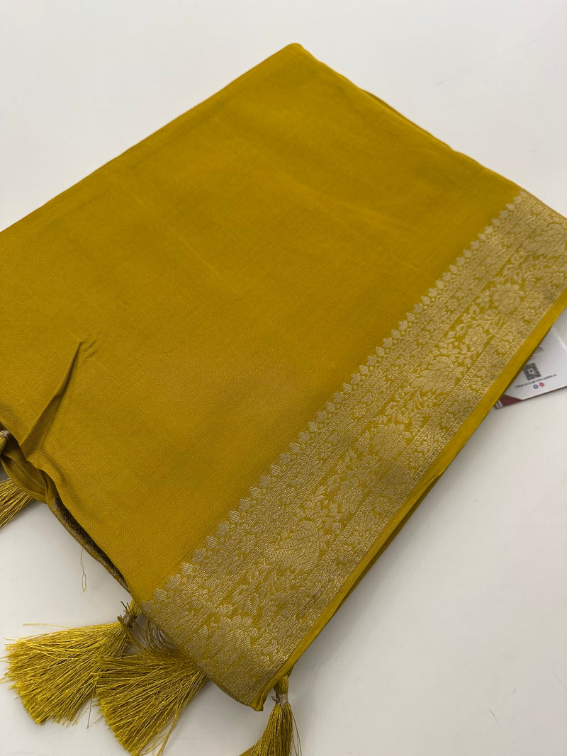 Mustard Yellow Banarsi Crepe Silk Designer Saree AU26