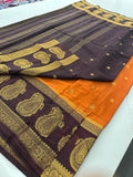 Vintage Semi Crepe Silk Saree with contrast butti blouse and mango border-Au15