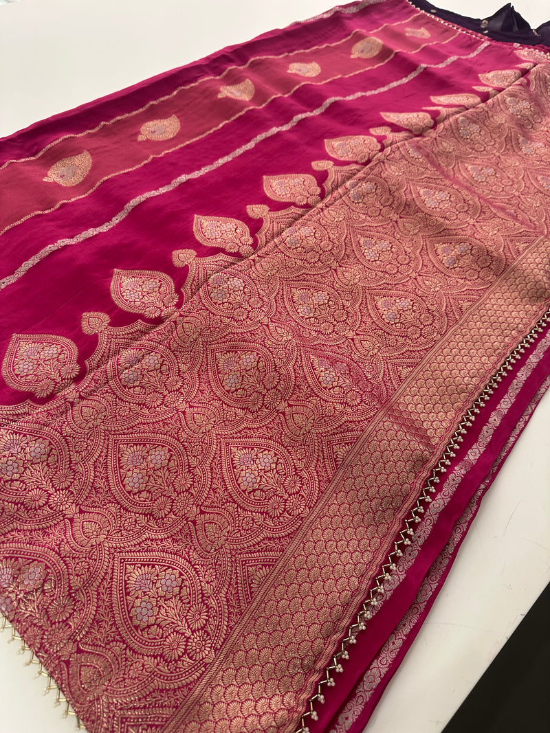 Cut Dana Work Border Chinnon Saree -AU6