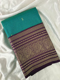 JU18 - Rama Green X Purple Checks Semi Silk Saree