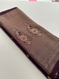 Venkatagiri fancy soft Linen Cotton sarees with self blouse and fancy Border and Butties all over🌹 - AU12