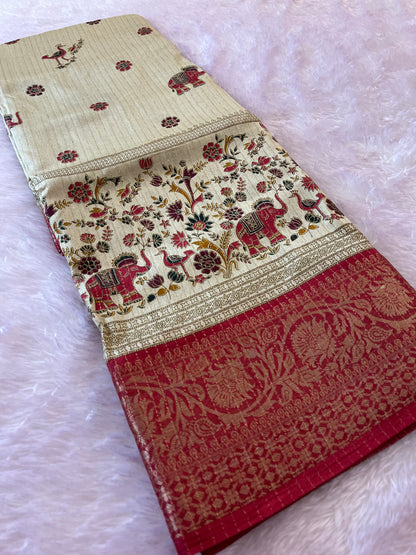 Tussar fancy saree printed