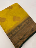 Lemon Yellow x Green Tussar Cotton Saree with Double Leaf Butta All Over JU24