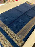 Banarasi crêpe sarees with contrast blouse piece🌹 comes in rich border and small Checks -AU6