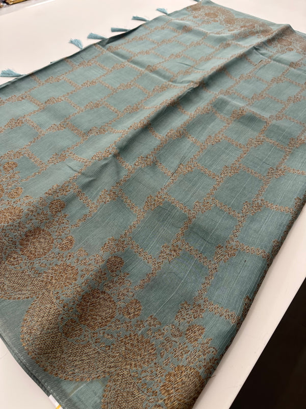 Pastel Blue Designer Jute Tussar Saree - AU9