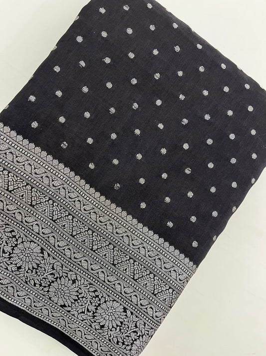 Ju9 Banarasi Crepe Silver
