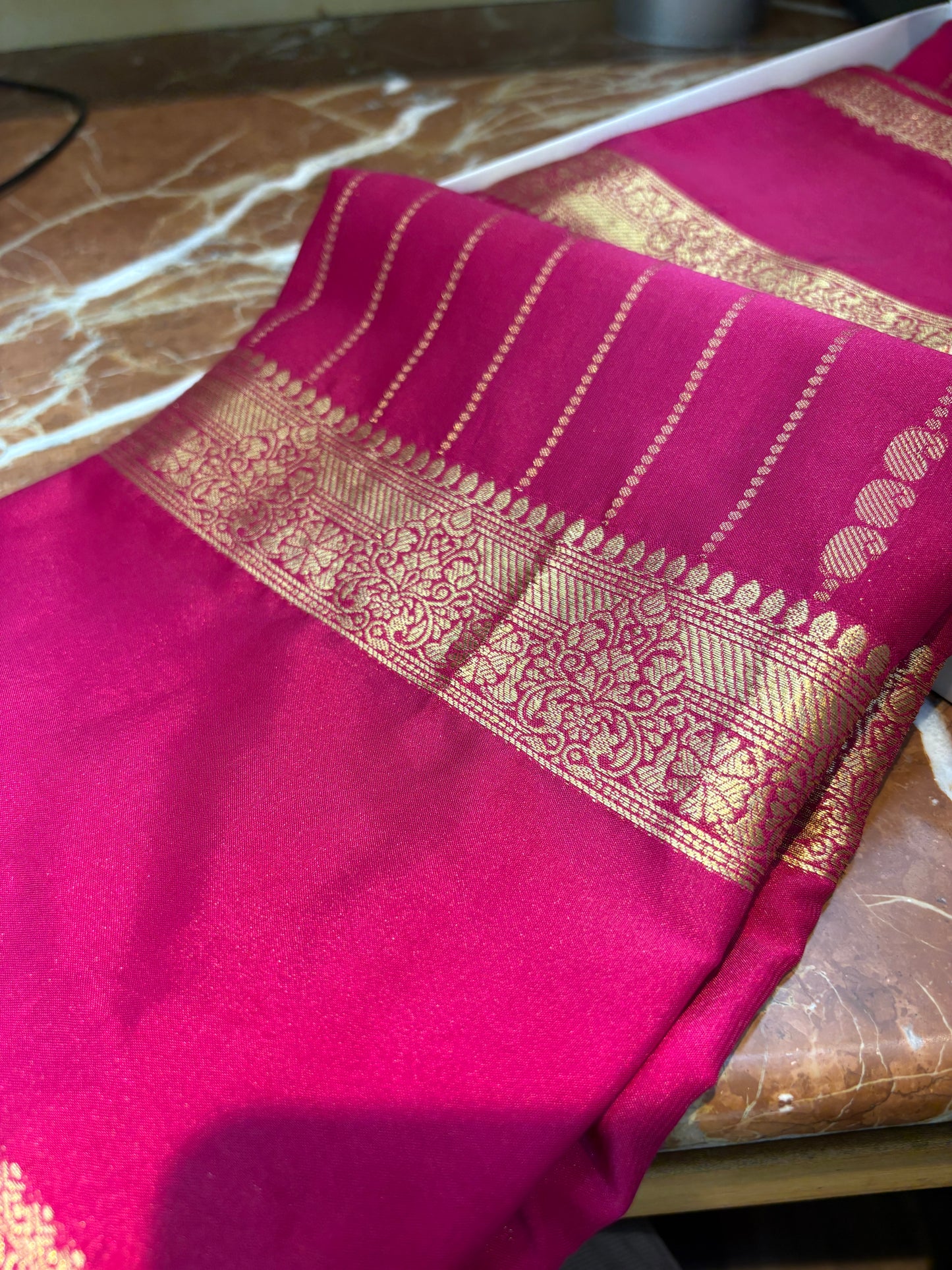Rani Pink Semi Mysore Silk Saree-M102