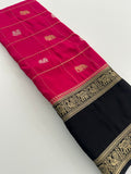 Premium Semi Mysore Silk sarees with silver and gold weavings and contrast blouse piece🌹-AU9