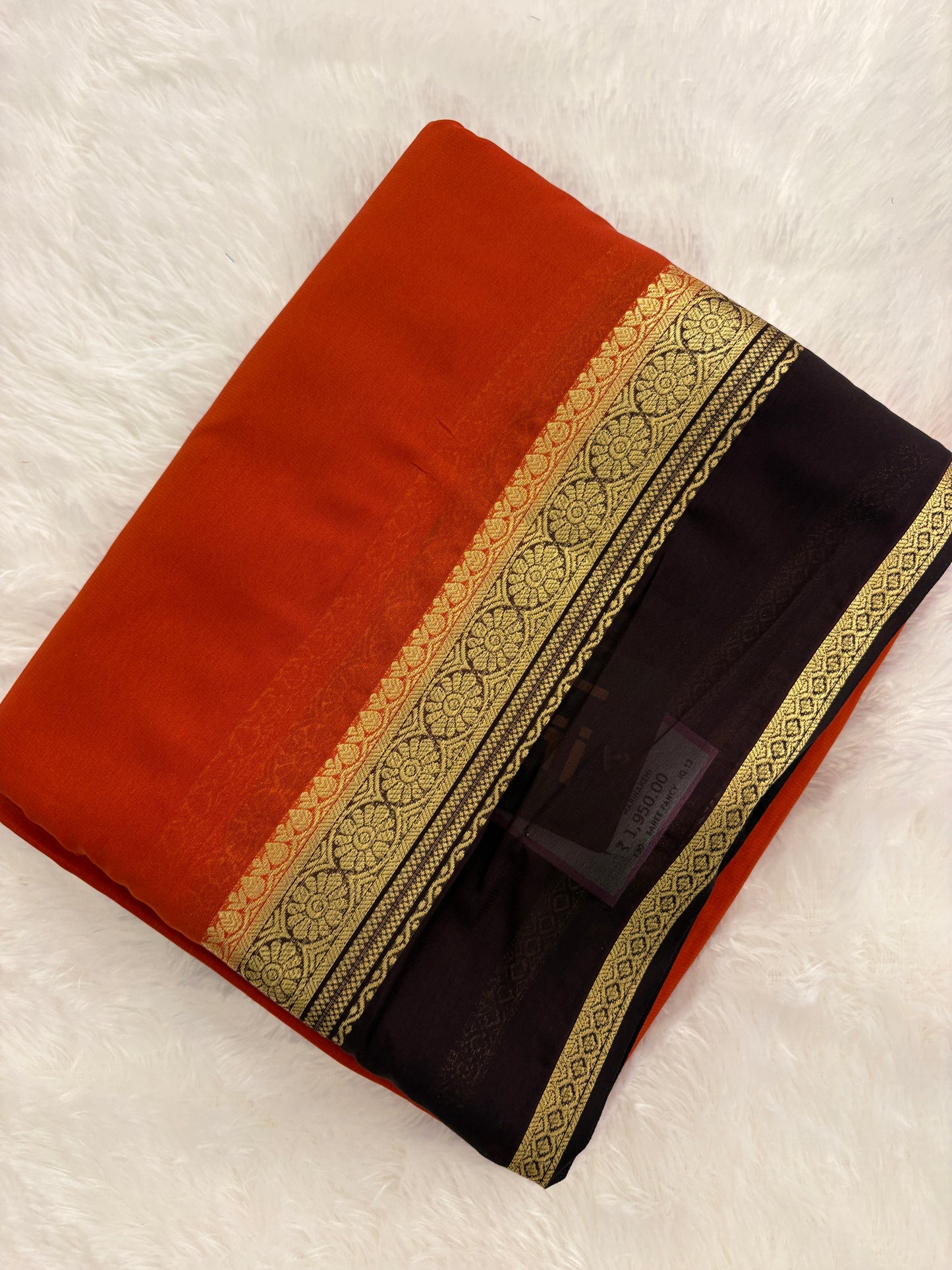 Rust X Dark Brown Small Bentex Semi mysore Silk Saree-J1112