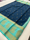 Vintage Semi Crepe Silk Saree with contrast butti blouse and mango border-Au15