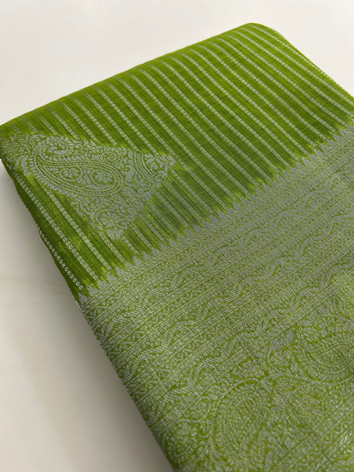 Pastel green silver linen cotton saree-DC712