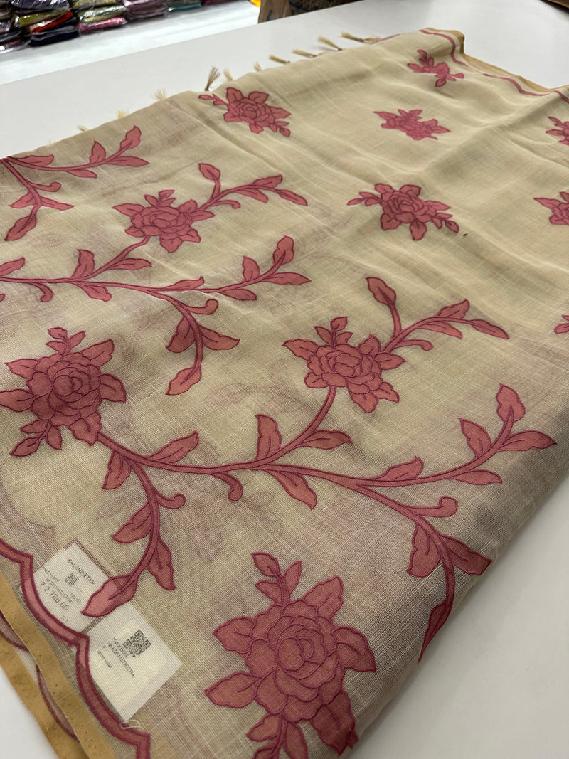 Appliqué work linen sarees🌹 -AU5