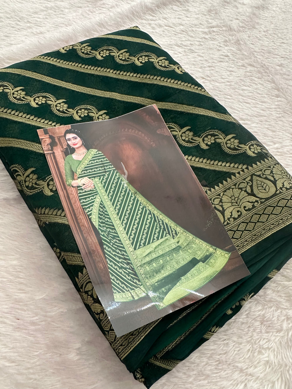 Premium Laser Chiffon Saree – Green AU26