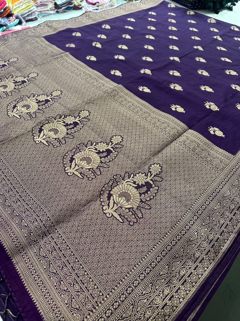 Venkatagiri fancy soft Linen Cotton sarees with self blouse and fancy Border and Butties all over🌹 - AU12