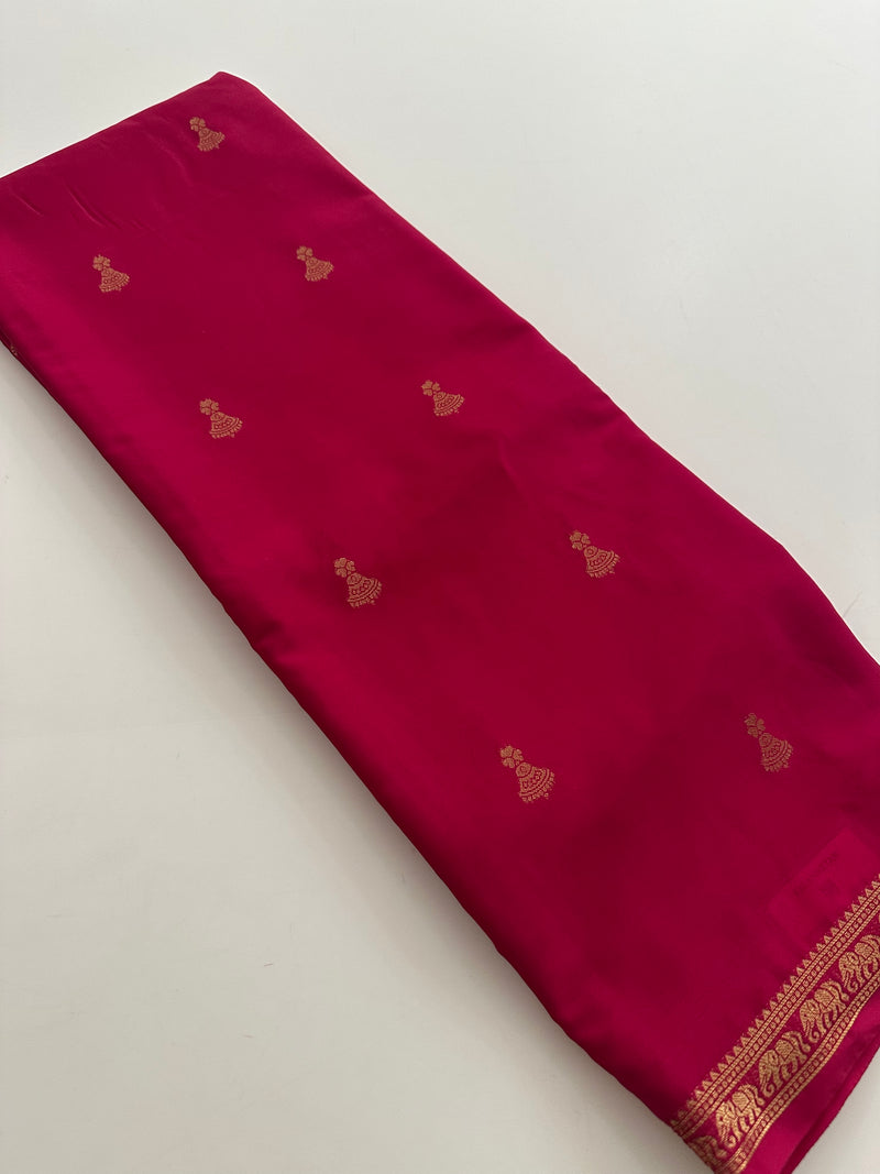 Semi Mysore Silk Small Border Jhumki Buttas - Rani Pink - AU27