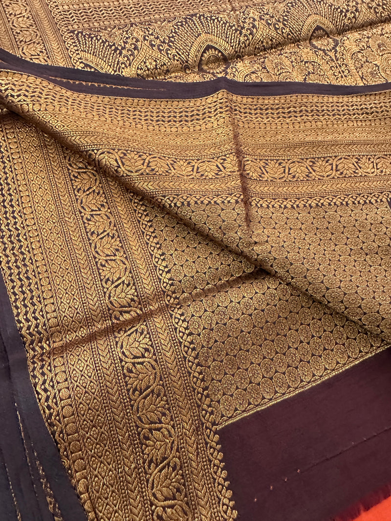 Rust Orange x Brown Tussar Cotton Saree with Double Leaf Butta All Over JU24