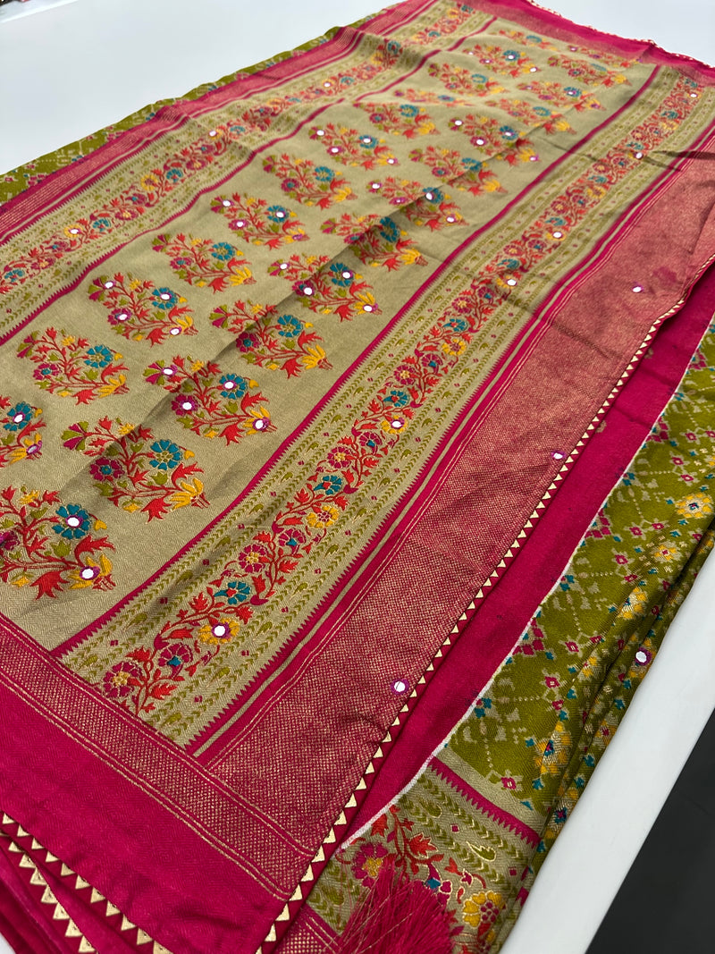 Crush Patola Bandhini Saree – Olive X Pink AU24