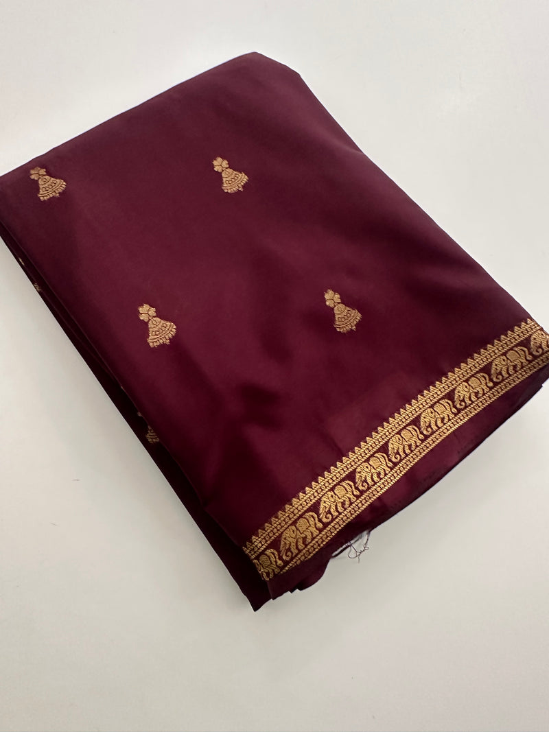 Semi Mysore Silk Small Border Jhumki Buttas - Wine - AU27