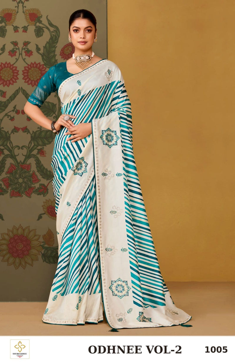 ODHNEE VOL-2 1005 - Turquoise Tussar Silk Lahariya Saree