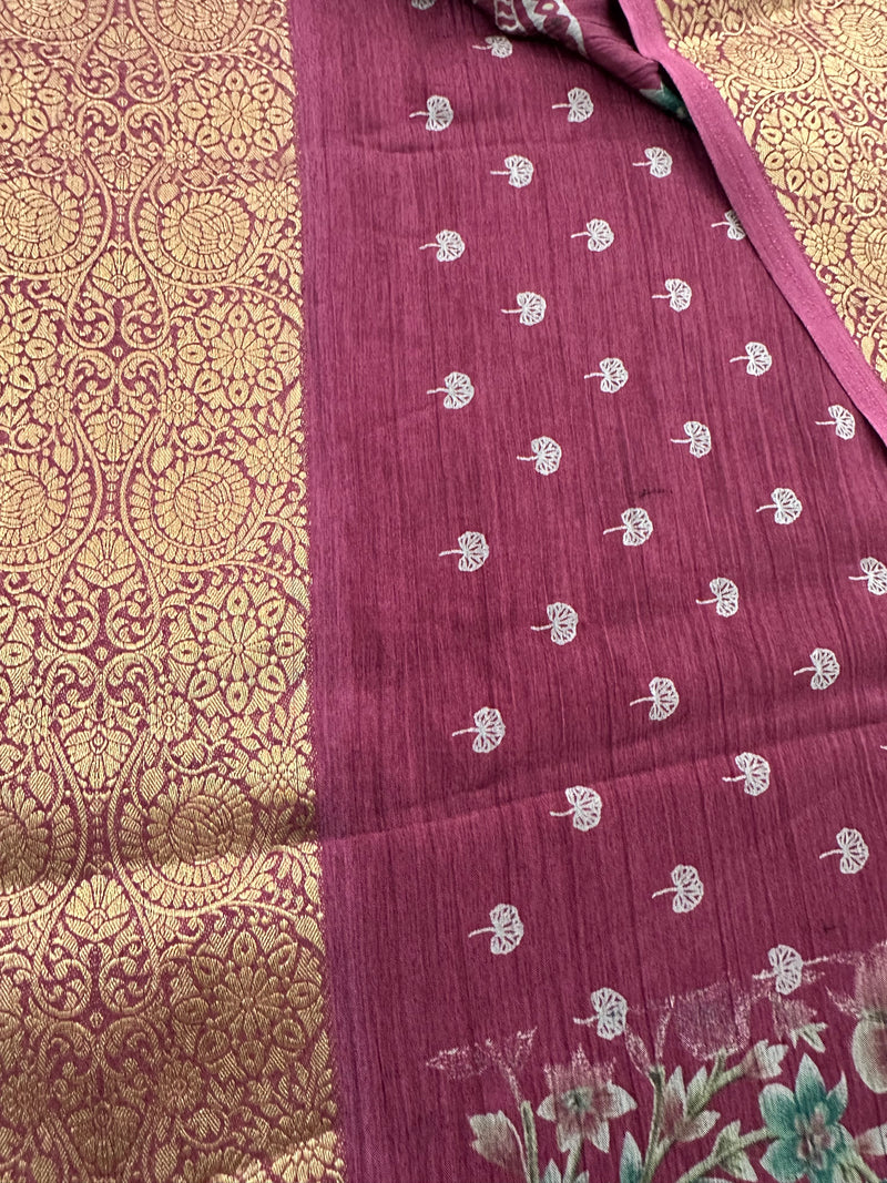 Crush Crape Chiffon Printed Sarees With self Butti Printed Blouse Piece🌹- J29