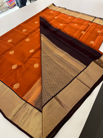 Rust orange x Snuff Kanchipuram Silk Saree