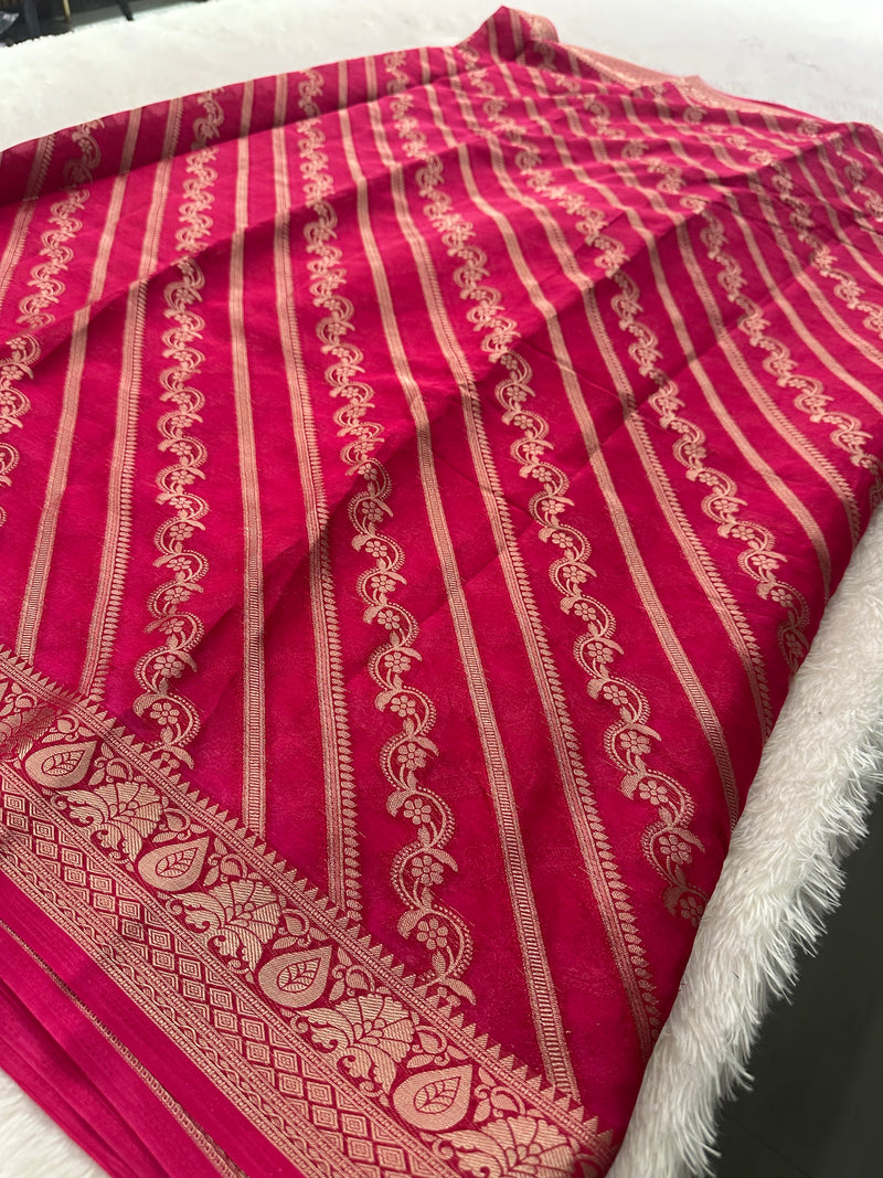 Premium Laser Chiffon Saree – Pink AU26