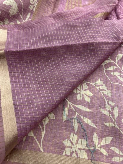 Pastel lavender chiffon viscose checks saree-Jan3