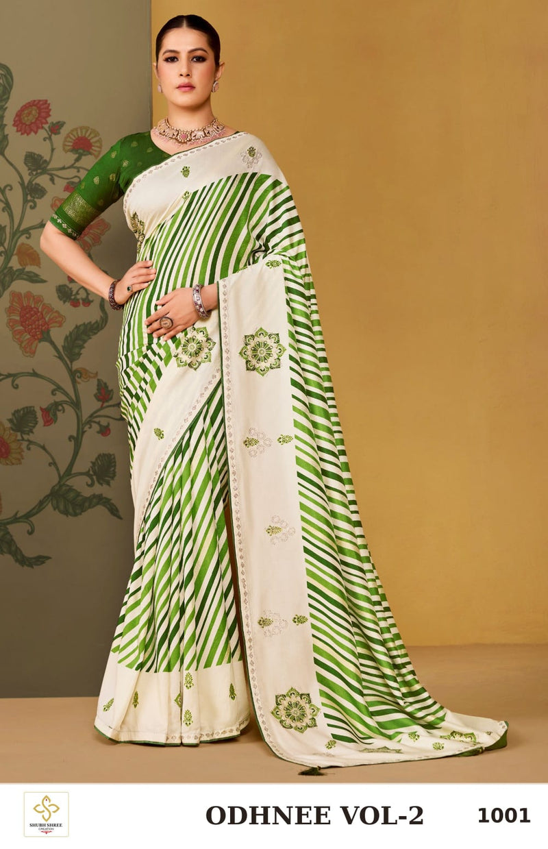 ODHNEE VOL-2 1001 - Green Tussar Silk Lahariya Saree