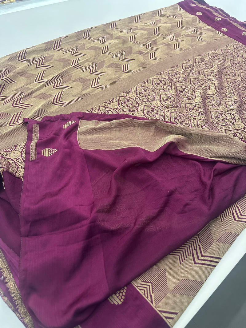 Rich Fancy Georgette Viscose Saree in Pastels and a Dark Shade♥️ Comes with Brocade buttas and butti self blouse ♥️-JU25