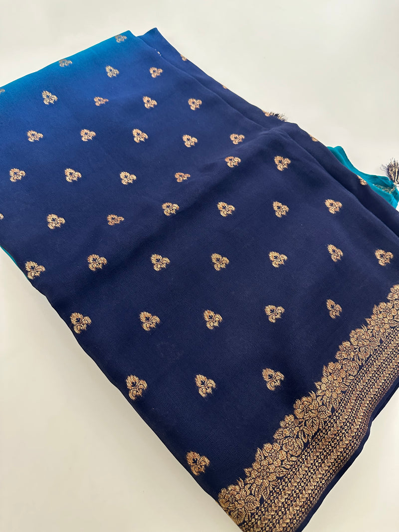 Dyed Crape Saree weaving, Butta, and weaving border🌹-AU2