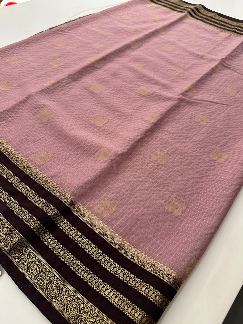 Semi Mysore Silk Checks Saree with Butta-AU16