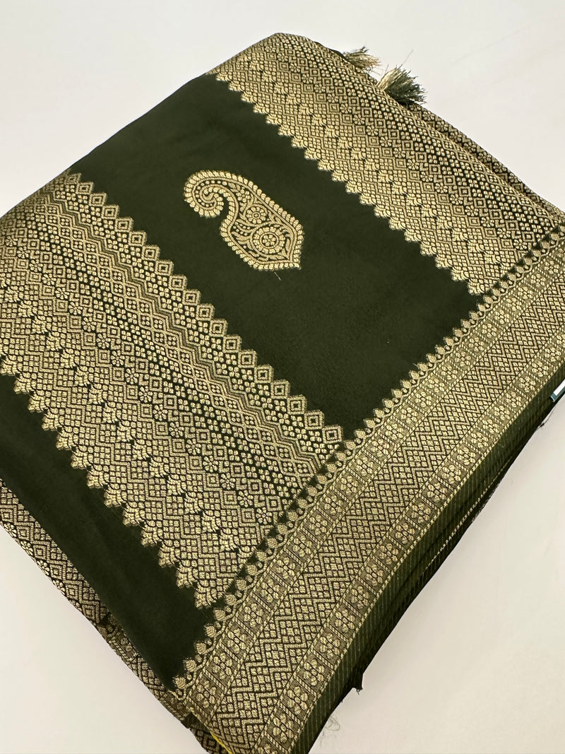 Olive x Yellow Tussar Designer Saree with Mango Butta All Over JU24