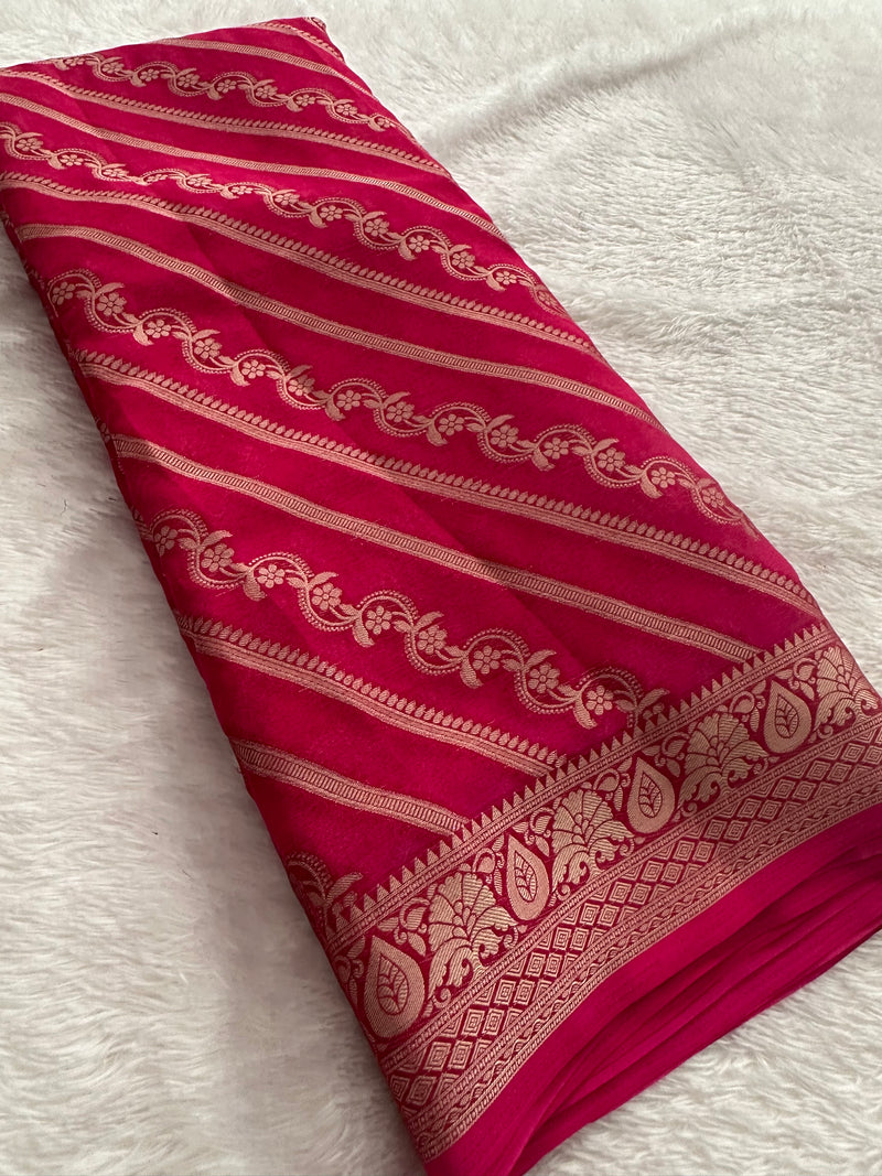 Premium Laser Chiffon Saree – Pink AU26