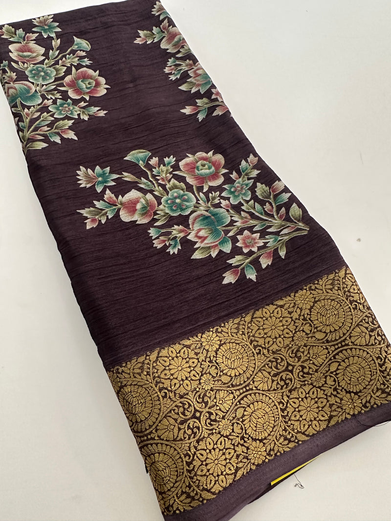 Crush Crape Chiffon Printed Sarees With self Butti Printed Blouse Piece🌹- J29