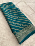 Premium Laser Chiffon Saree – Peacock Blue AU26